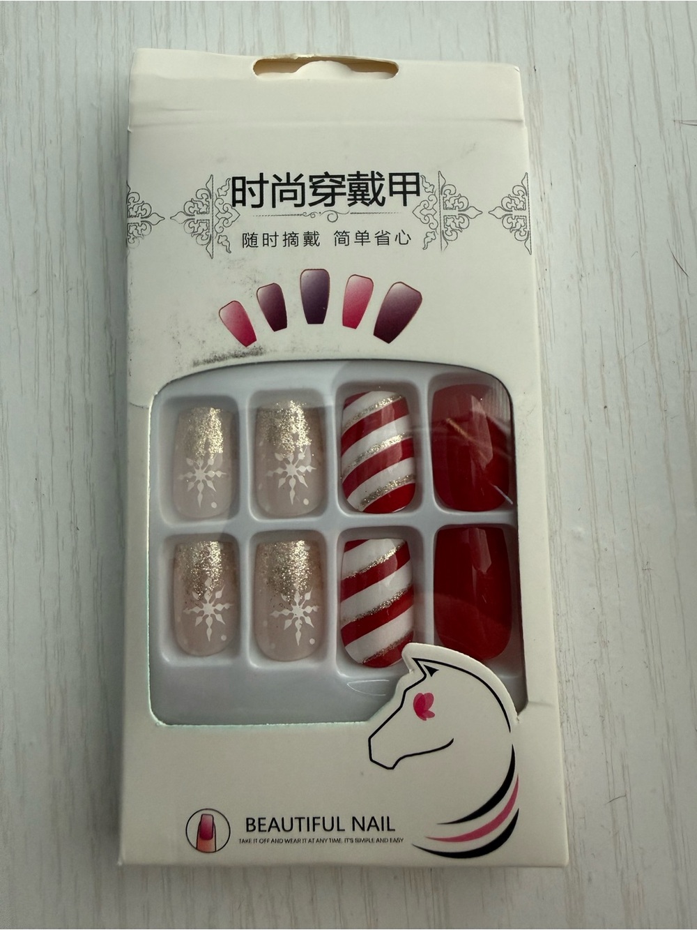 Red and Gold Holiday Press-On Nails